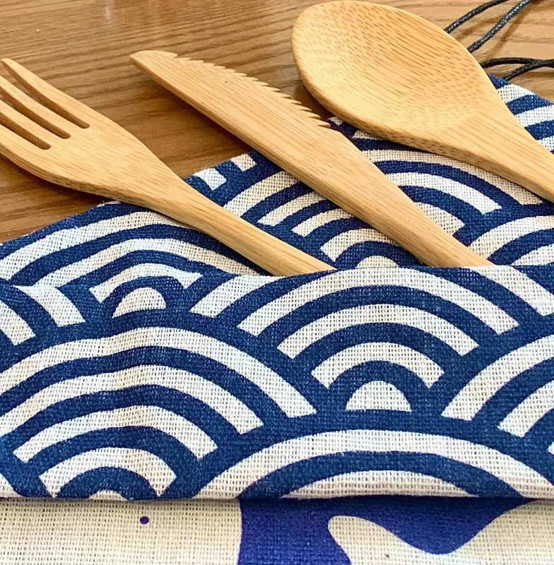Wholesale Portable Eco Reusable Bamboo Cutlery Set Wood Knife Fork Spoon for Travel Camping