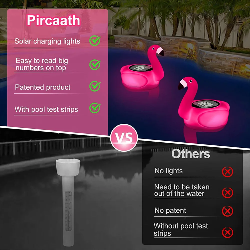 Factory Price Pool Spa Waterproof Digital Flamingo Bath Thermometer Hot tub Solar LED Animal Floating Thermometer