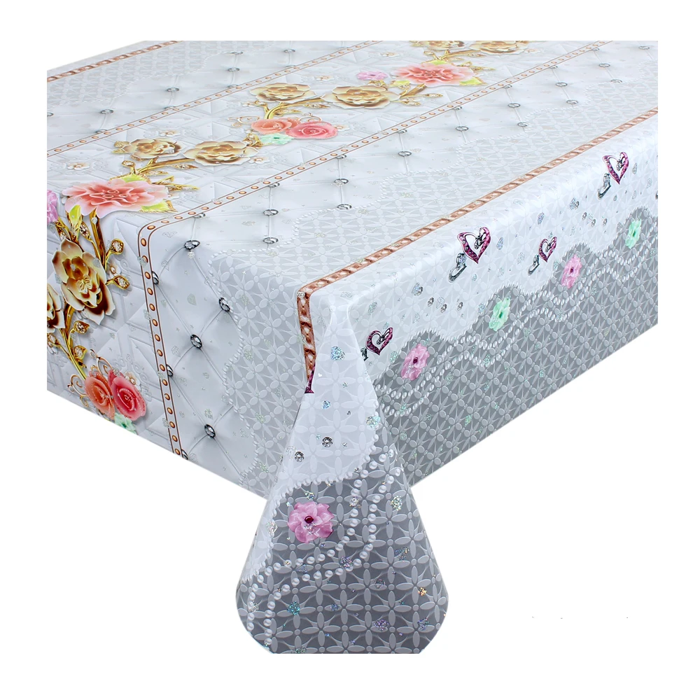 Оптовая продажа Роскошная скатерть хорошего качества золотой рулон водонепроницаемый ПВХ ткань