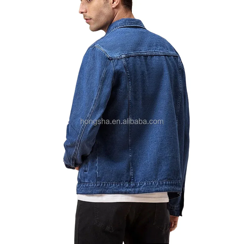 Wholesale Blank Mens Denim Jacket Casual Slant Pocket Blue Jean Jackets Men Single Breasted Denim Jeans Jacket For Men HSJ9899