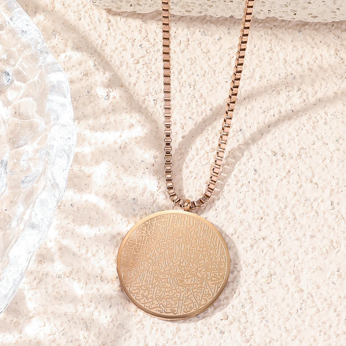 Personalized Stainless Steel Religious Necklace Vintage Mens Jewellery Arabic Necklaces with Round Pendant