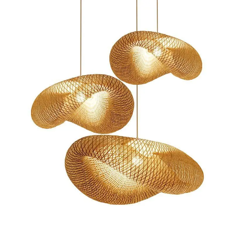 New Design Natural Woven Lamp Restaurant Decorative lighting Wooden Bamboo Chandeliers Creative Rattan Pendant light