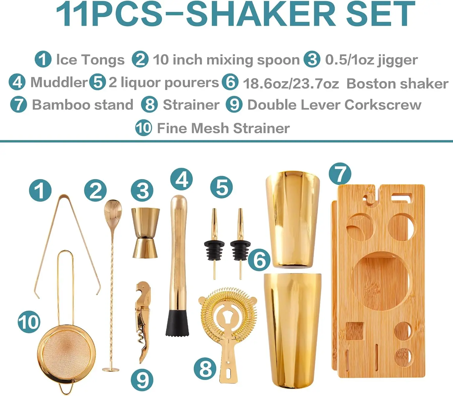 Bartender Kit and Bar Tool Set Clubs Design Tools Wooden Stand Stainless Steel Shaker