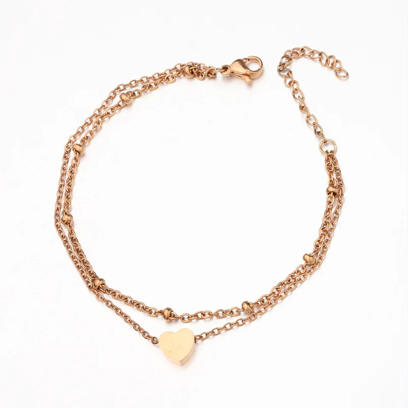 New Design Elegant Stainless Steel Women Jewelry Foot Chain Gold Plated Heart Fancy Anklet