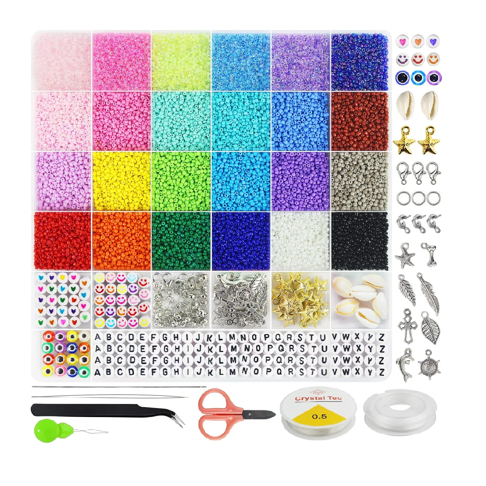 17000pcs 2mm glass seed beads for jewelry making for Jewelry Making Kit with Letter Evils-Eye Beads DIY Art Craft Gifts