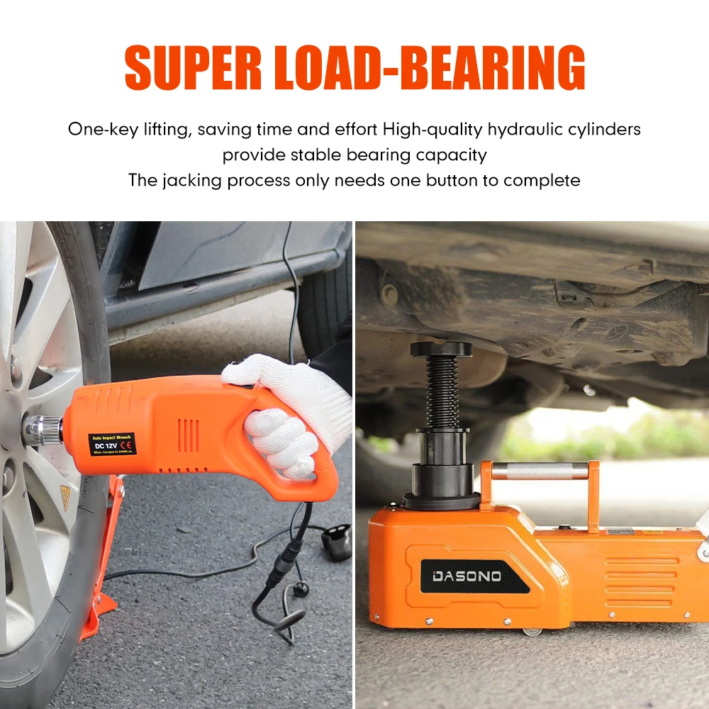 KUNFINE 12V 2/3/5/10 Ton Rated Power 13A Max.Current Car Electric Tire Lifting Car Jacks With Electric Wrench lmpact