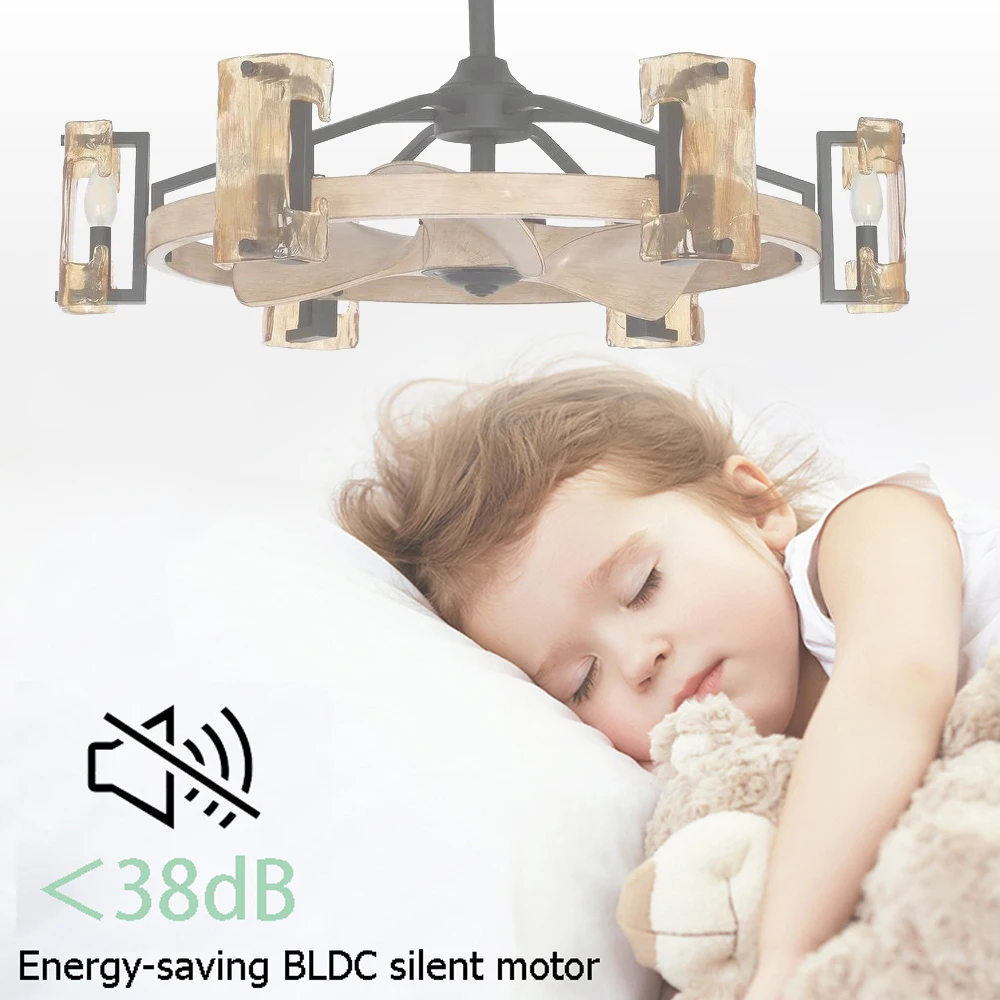 Modern Simple Luxury Vintage Retro Rustic 110 220 Volt Cage Caged Chandelier Light Ceiling Fan With Remote