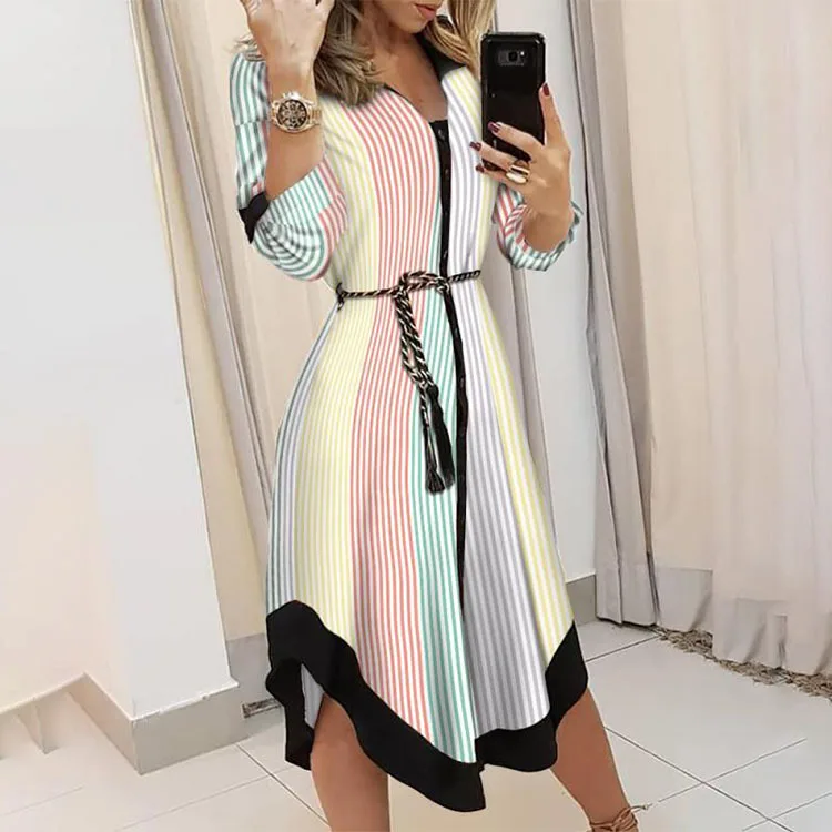 New Long Sleeve Cheap Elegant Dresses Women Casual Style Lapel Irregular Dress Ladies Summer
