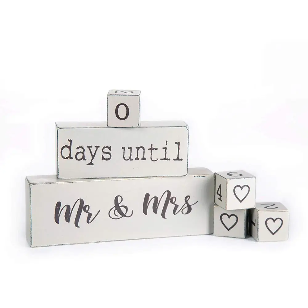  Wedding Countdown Calendar Wooden Blocks Engagement Gifts for Couples - Engaged Rustic Finish with Black