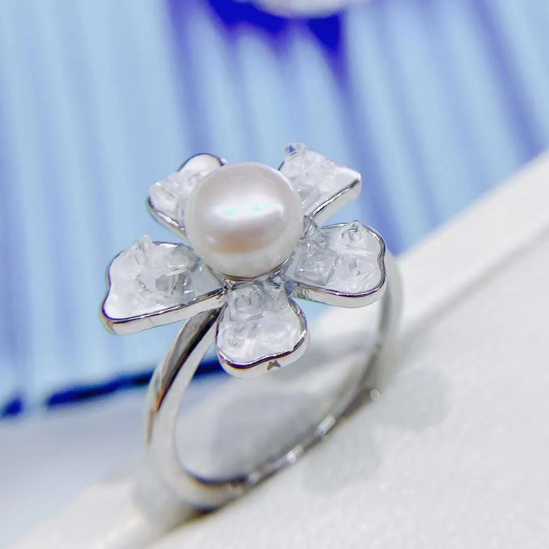 Camellia pearl ring, natural freshwater pearl ring, 6-7mm June stone organic gemstone jewelry