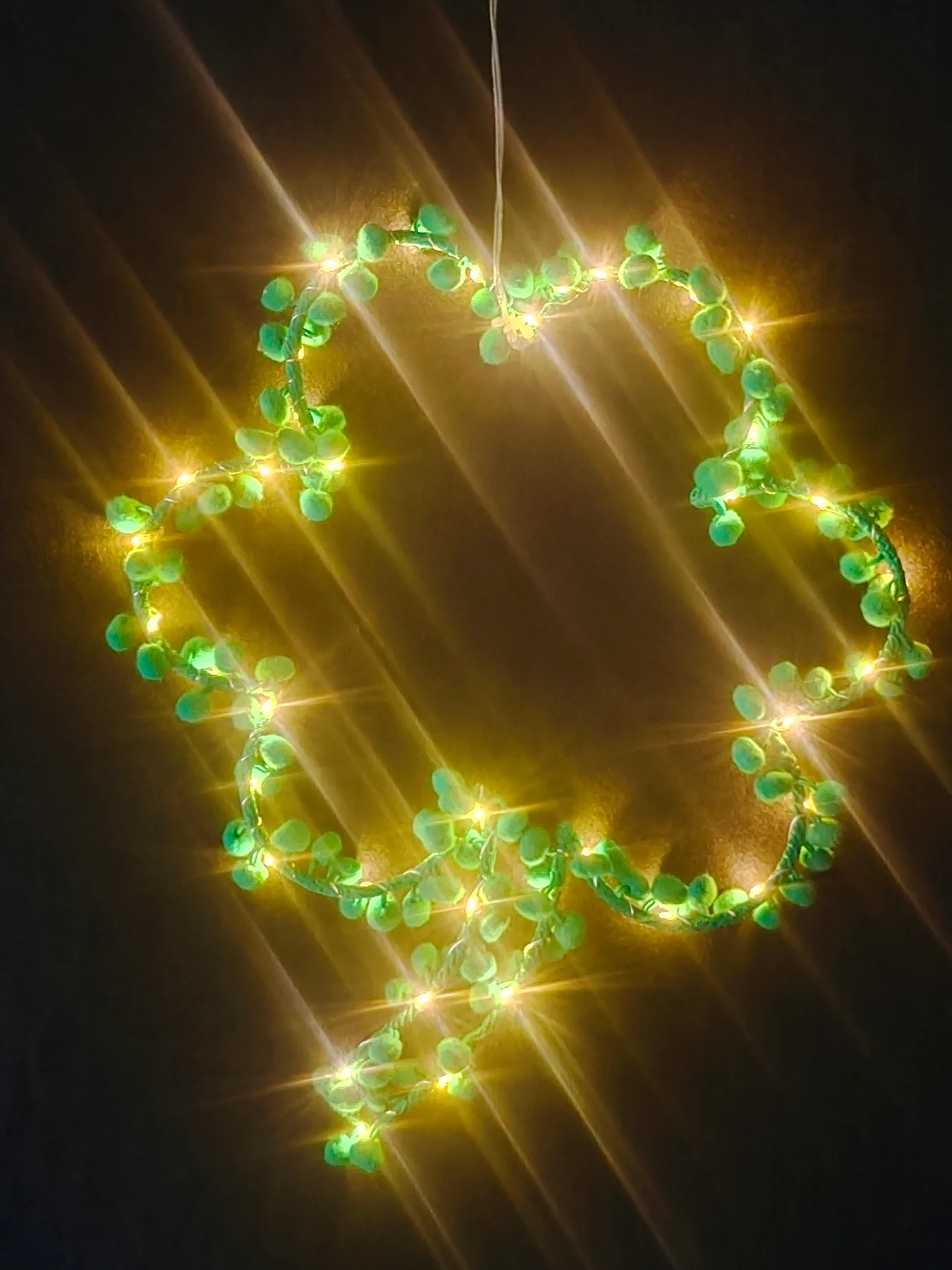 Custom Outdoor Metal Framed Green Leaves Pompom Ball Garden Holiday Christmas Decoration Copper Wire Lights For Home