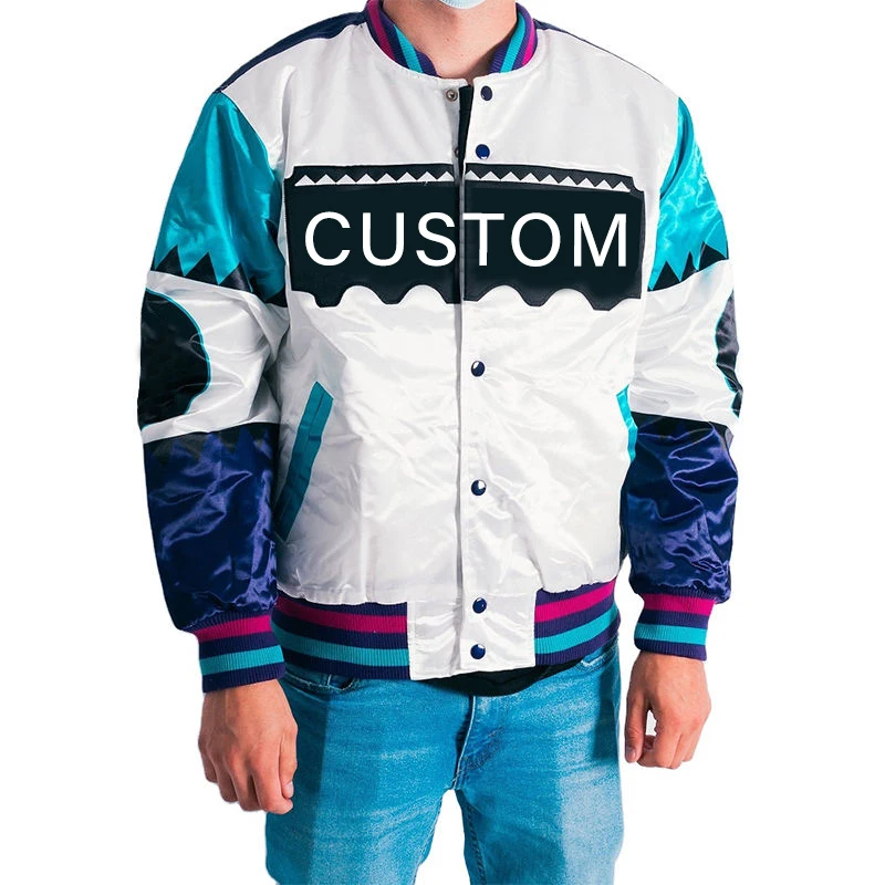 custom logo white versity varsiti slim satin windbreaker baseball bomber basketball jackets