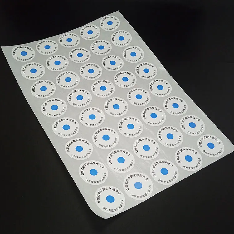 EO Gas chemical indicator adhesive label red to blue