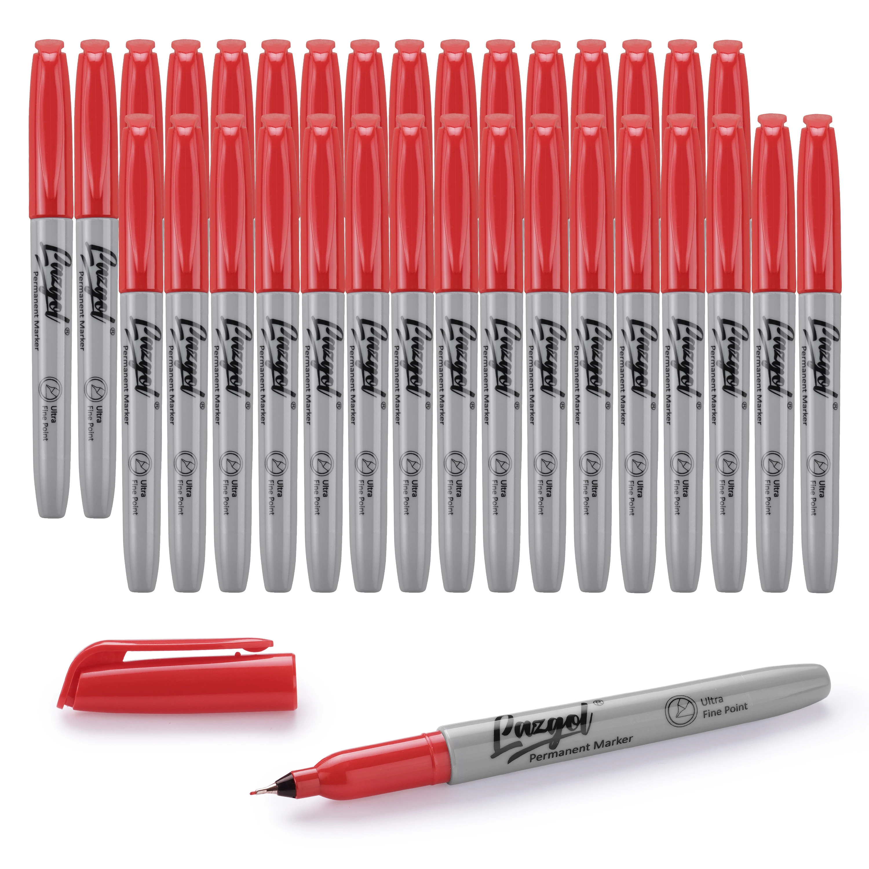 0.4mm 32 Red Ultra Fine Point Fabric Permanent Marker Pen Works on Plastic, Wood, Stone, Metal and Glass