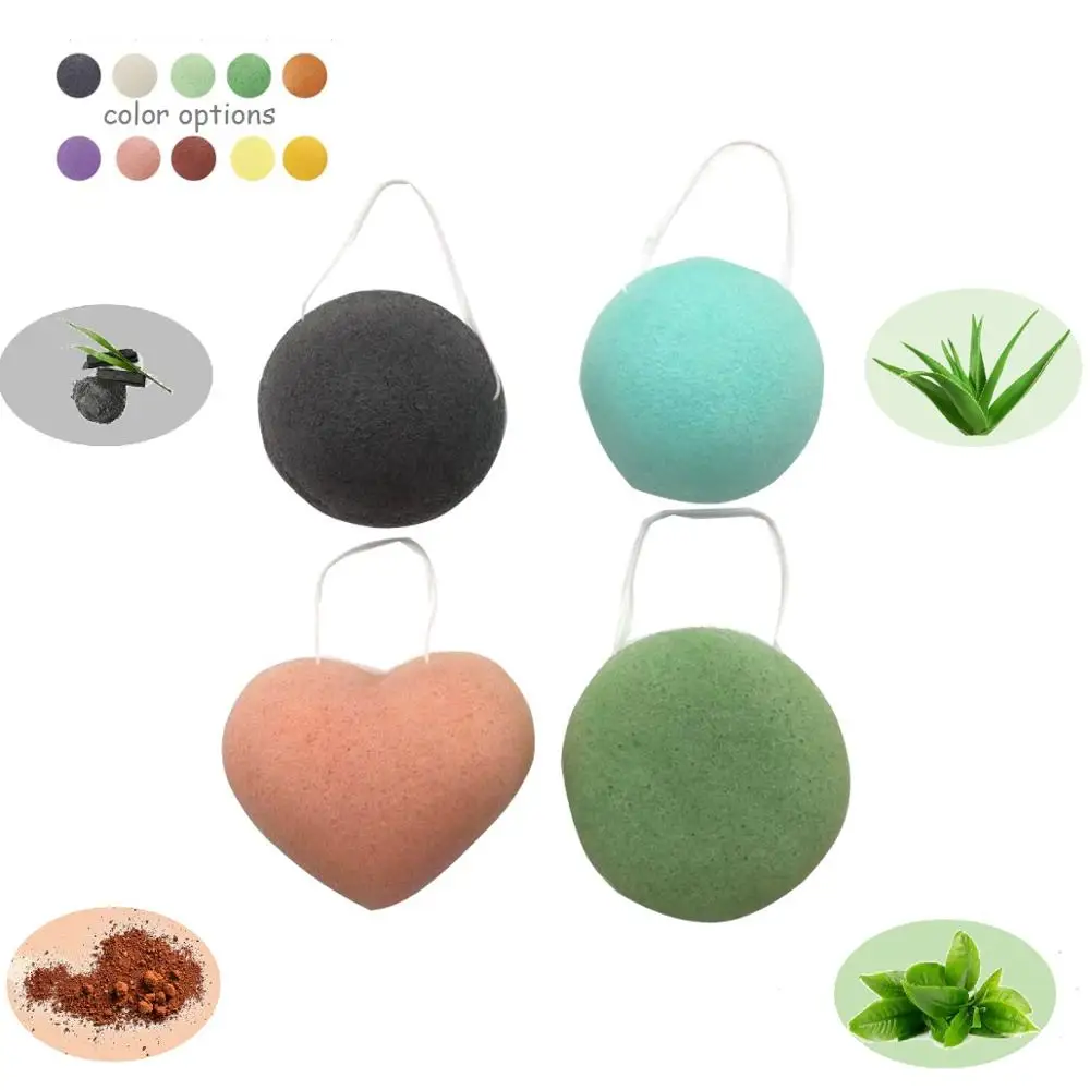Round Organic Natural 100%  Konjac Fiber With Handle String Konjac Sponge