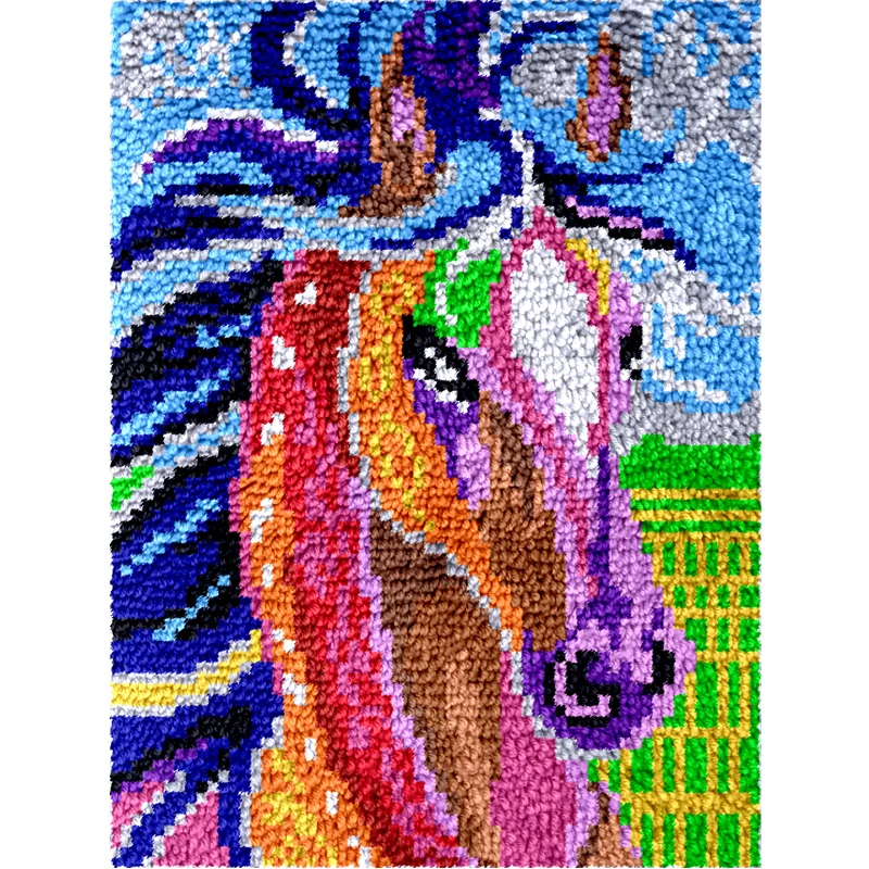 2024 Pop Handmade 20 Inches Diy Cushion Carpet Mat Horse Latch Hook Rug Making kits Embroidery for Adults