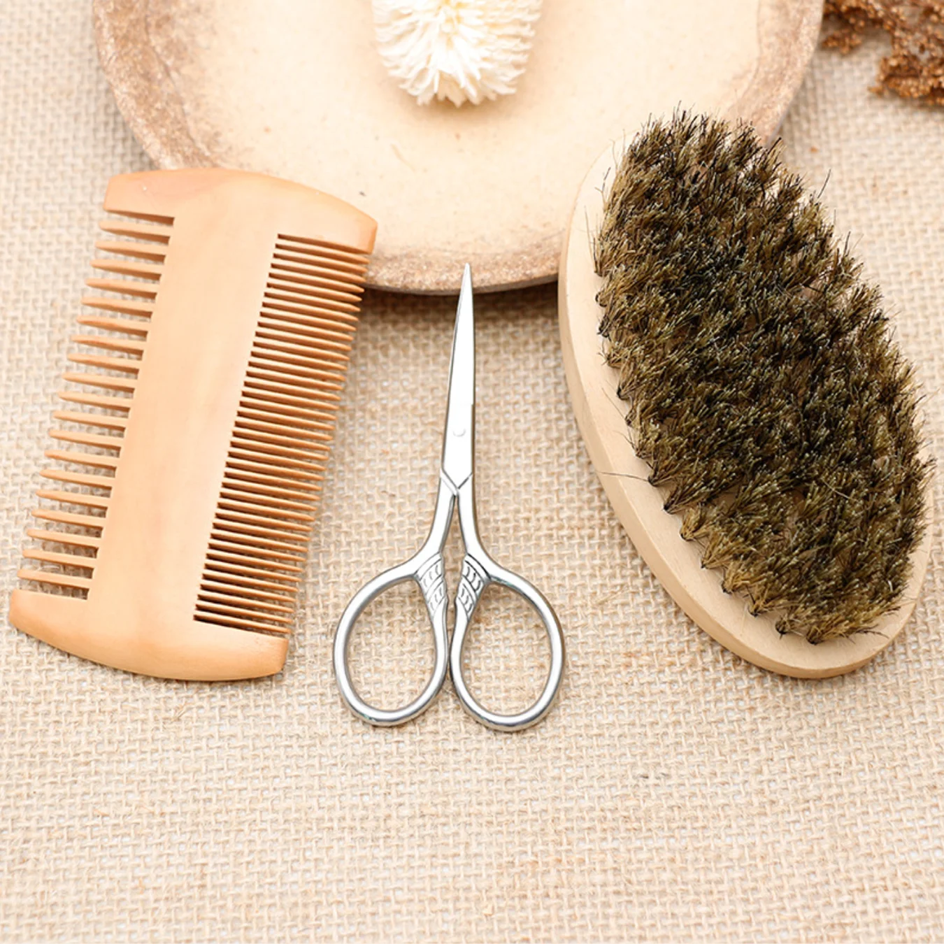 Private Label Custom Wholesale Luxury Beard Brush and Comb Set Care Kit for Men Grooming Scissors Brushes