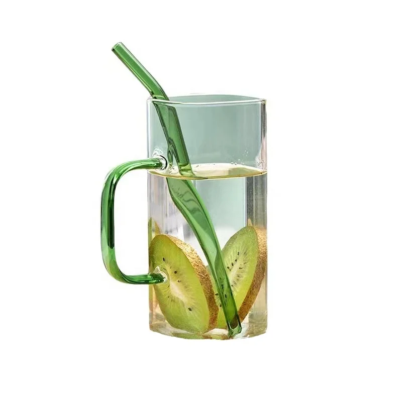 Wholesale Square Glass Cups for Party Housewarming Gift Cocktail Glasses Heat Resistant Glass Coffee Cup with Colorful Handle