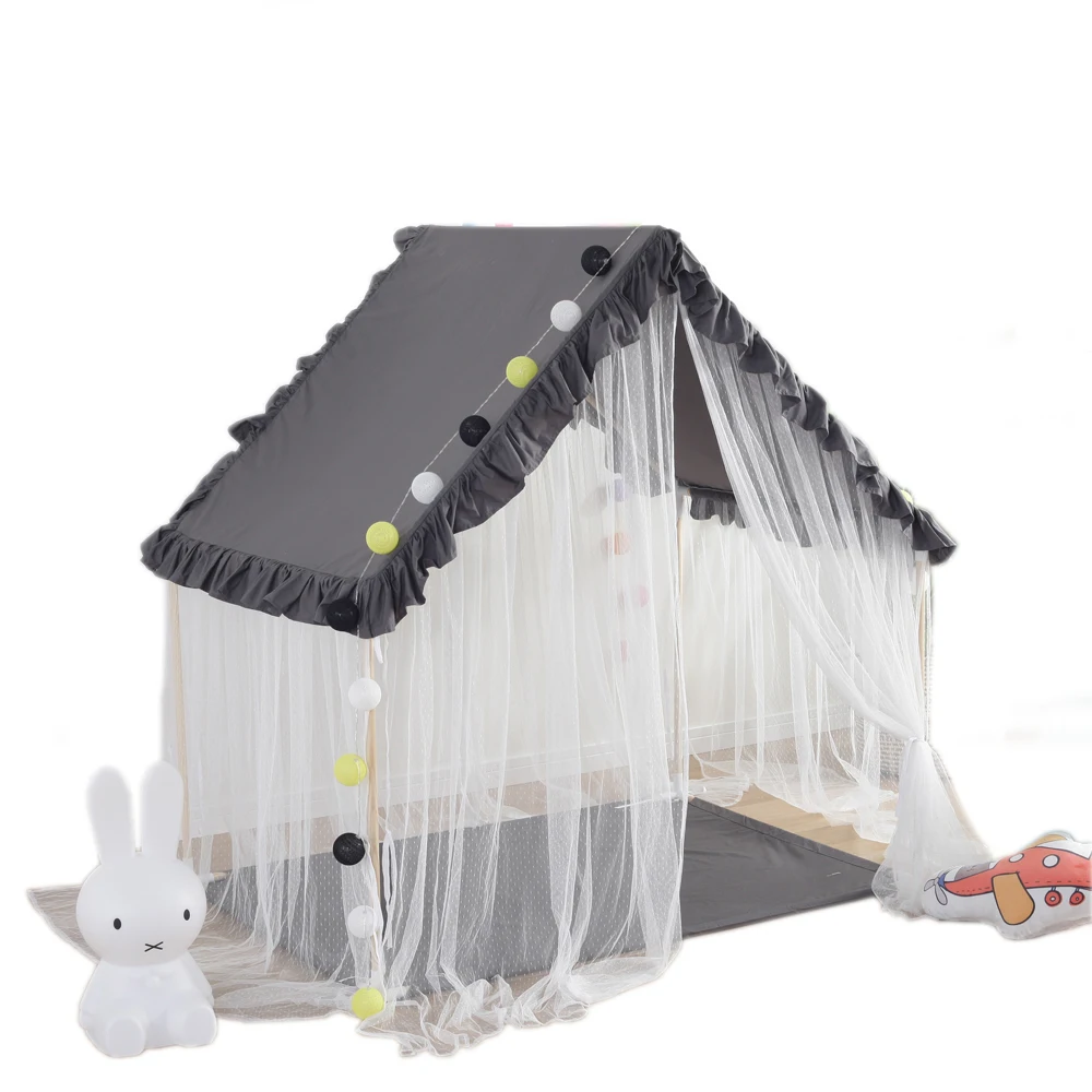 Wholesale kids tent indoor outdoor triangle roof white gauze princess toy play kids tent