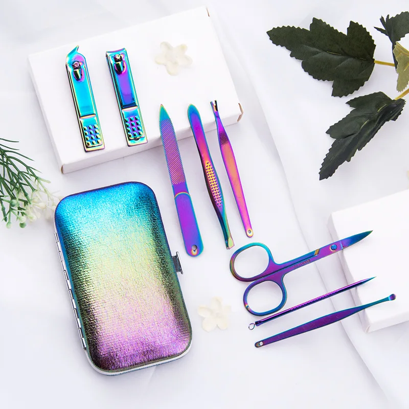 Rainbow Titanium Mini Nail Care Tools Gift Kit Grooming Girls Manicure Pedicure Set in Beauty Case Bulk Nail Clippers Set