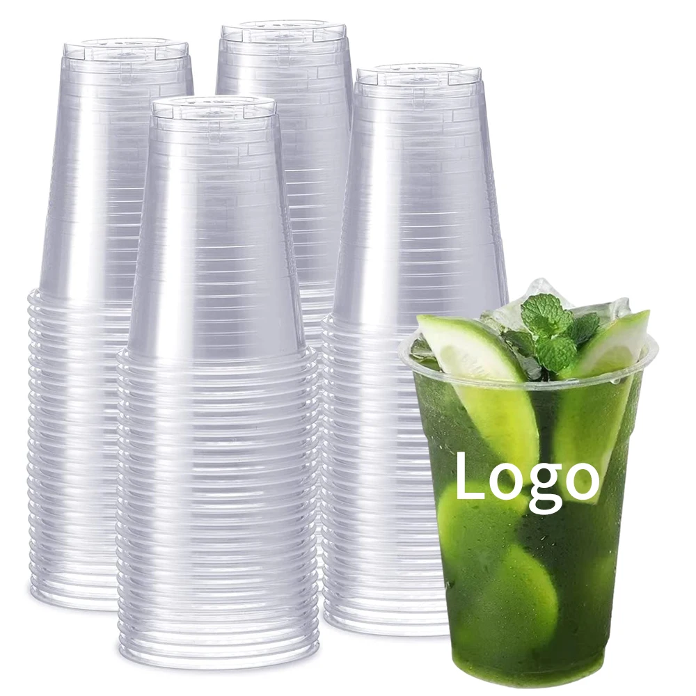 Pet juice buy plastic custom printed disposable milk pp cups lids prints design logo customize factory manufacturers