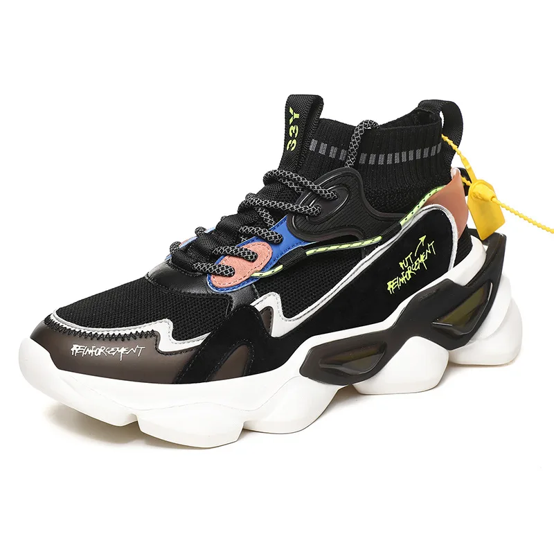 
New style fashionable sock sports running shoes young teenager trendy height increasing chunky men sneakers 