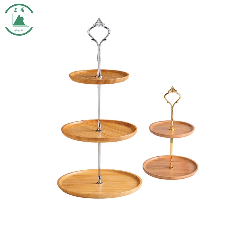 Hongshun Factory Direct Wood 3 Tier Cupcake Stand and Serving Tray for Donuts and Desserts Buffet Display  Serving Platter