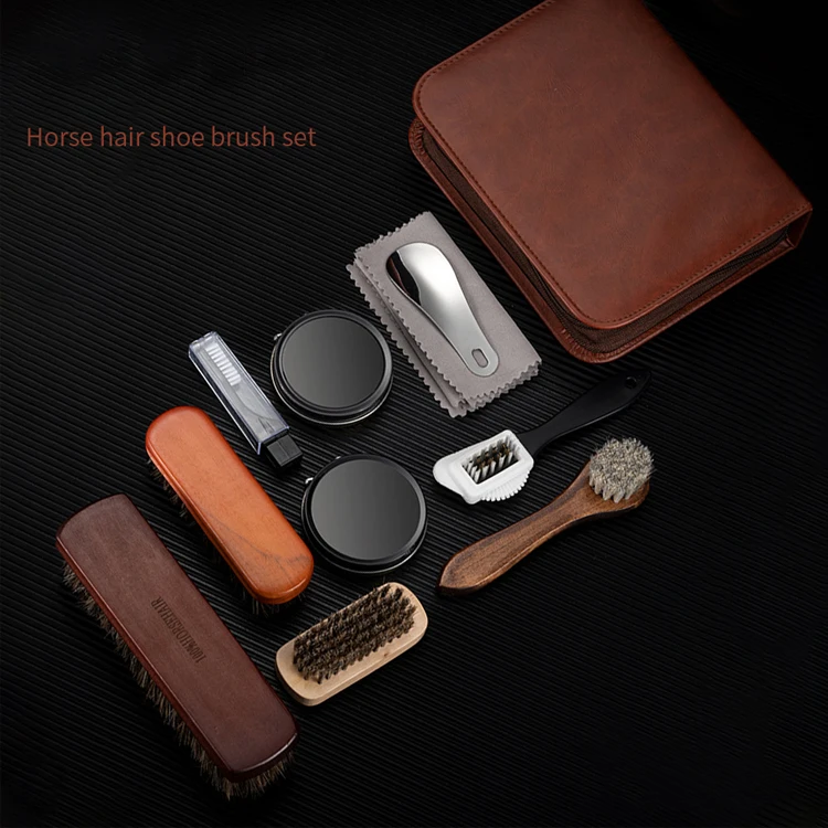 7pcs men and women leather shoes cleaning care tool accessories kit with shoe oil and horse hair brush