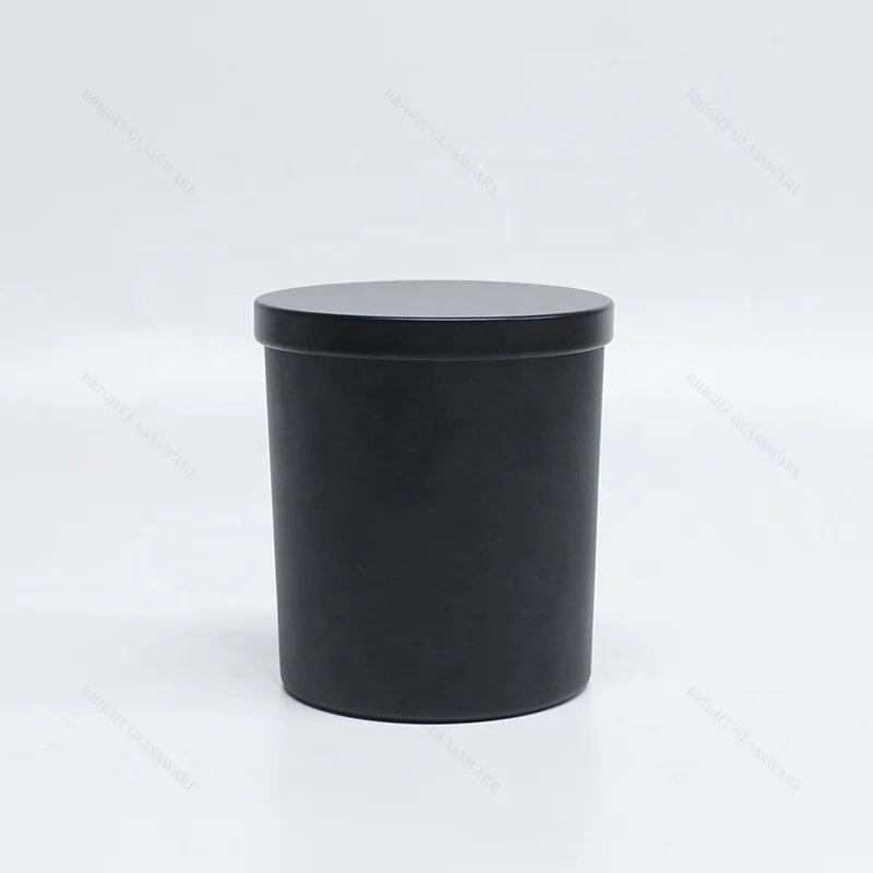 Bright In-stock Custom Logo Recycled Matte Black Glass Candle Holders Lanterns Candle Jars for Candle Making