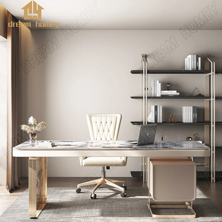 Italian minimalist desk household modern simple light luxury computer desk luxury stone Italian high-end rock plate desk