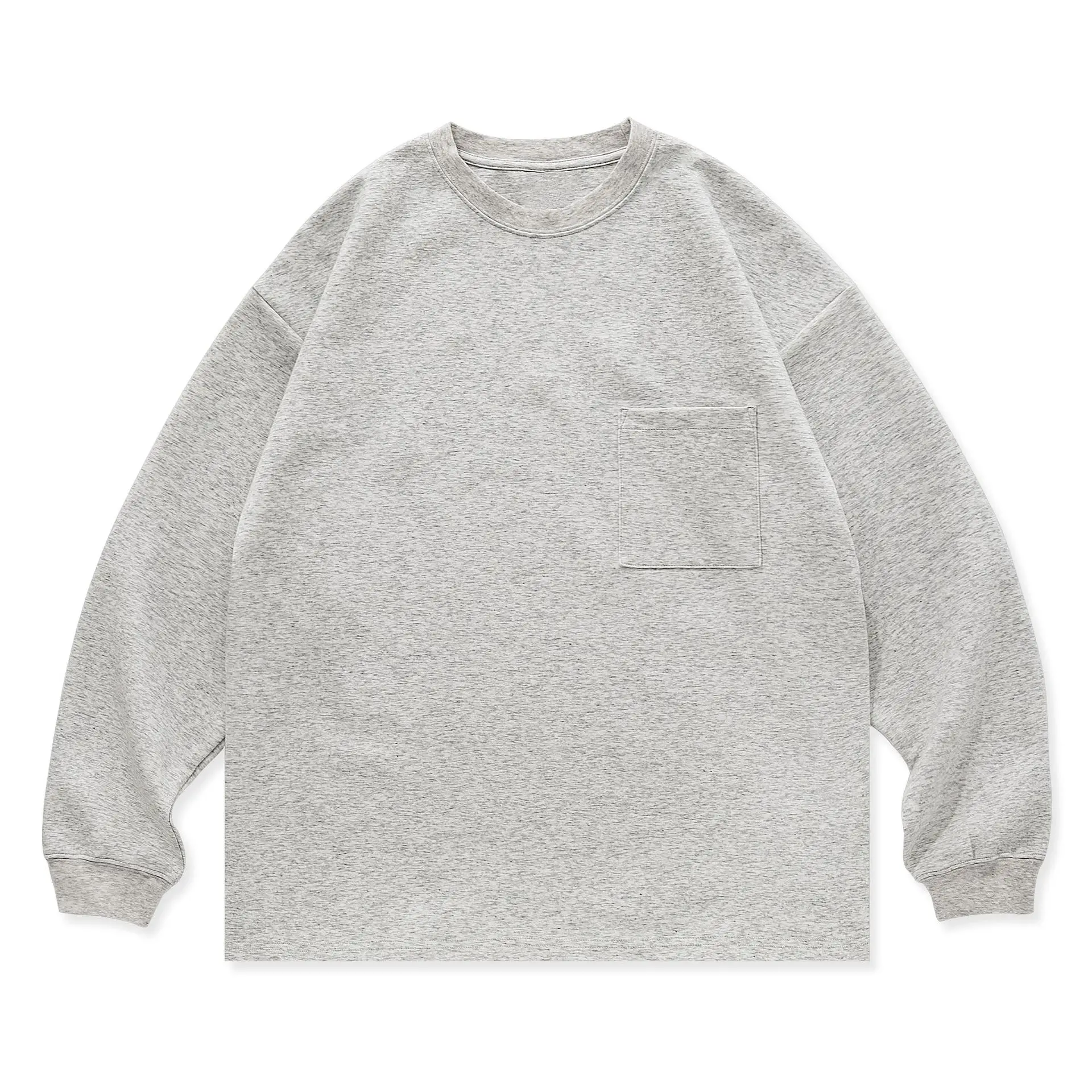 Wholesale Custom Street Off Shoulder T-shirt 320gsm Cotton Oversized Long Sleeve Tshirts With Pocket