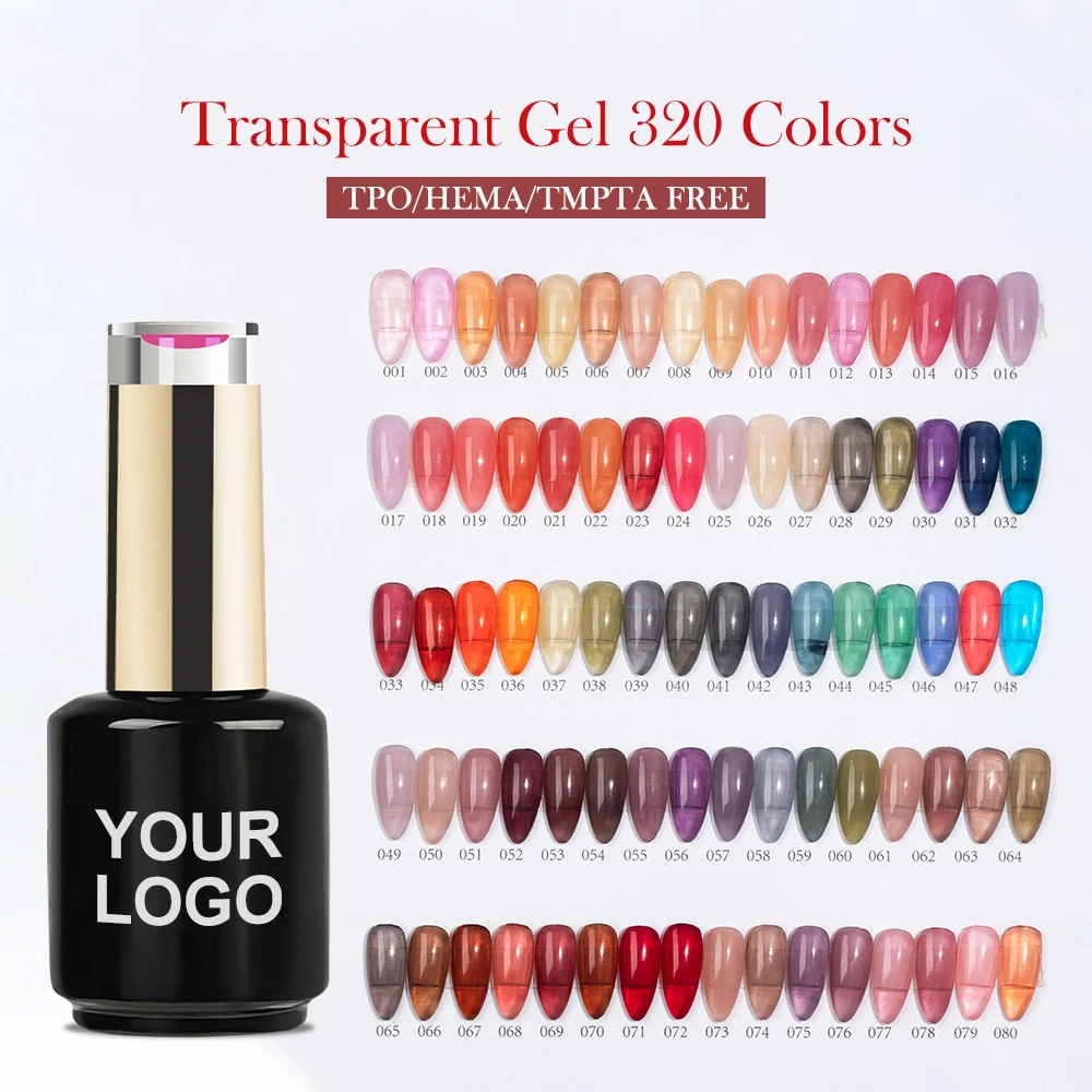 Transparent Color Gel Nail Supplies Wholesale 320 Colors OEM Free HEMA Nail Gel Polish UV Gel Nail Polish