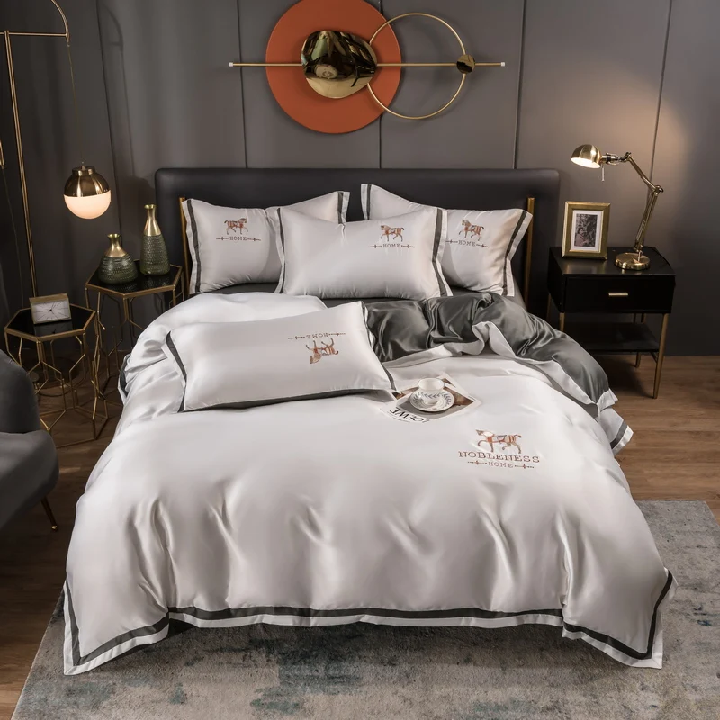 Solid Color Printed Polyester Nordic Bedding Set Adult Quilt Cover Sets Bedclothes Bed Linen Comforter Twin Bedding Set