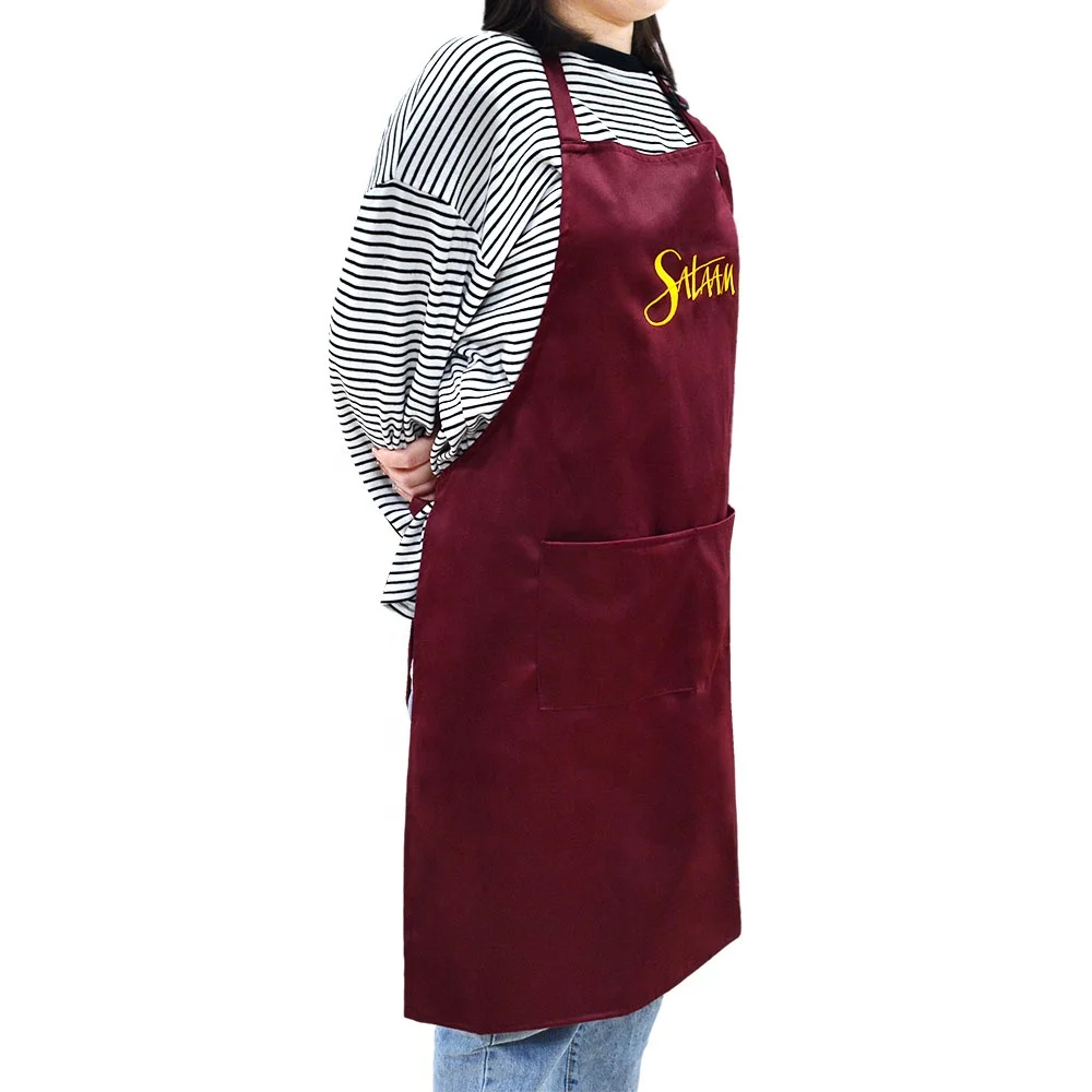 Promotional Kitchen Aprons 100% polyester Custom Waterproof Bib Cooking Apron With Embroidery or Print Logo for Coffee shop