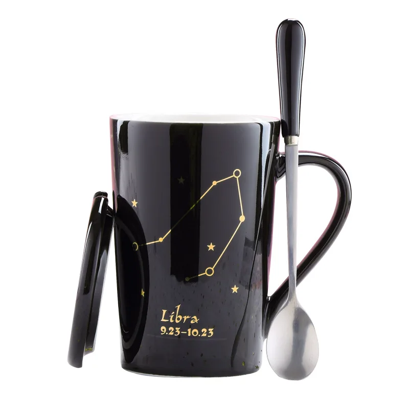 European style ceramic mug with lid spoon mug gift box custom constellation coffee cup Nordic mug