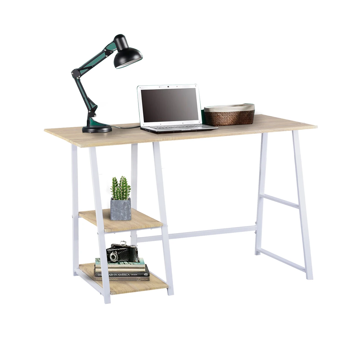 FR/EU Clearance Price Dropshipping OK modern simple design home office MDF top study table desk pc computer desk with bookshelf