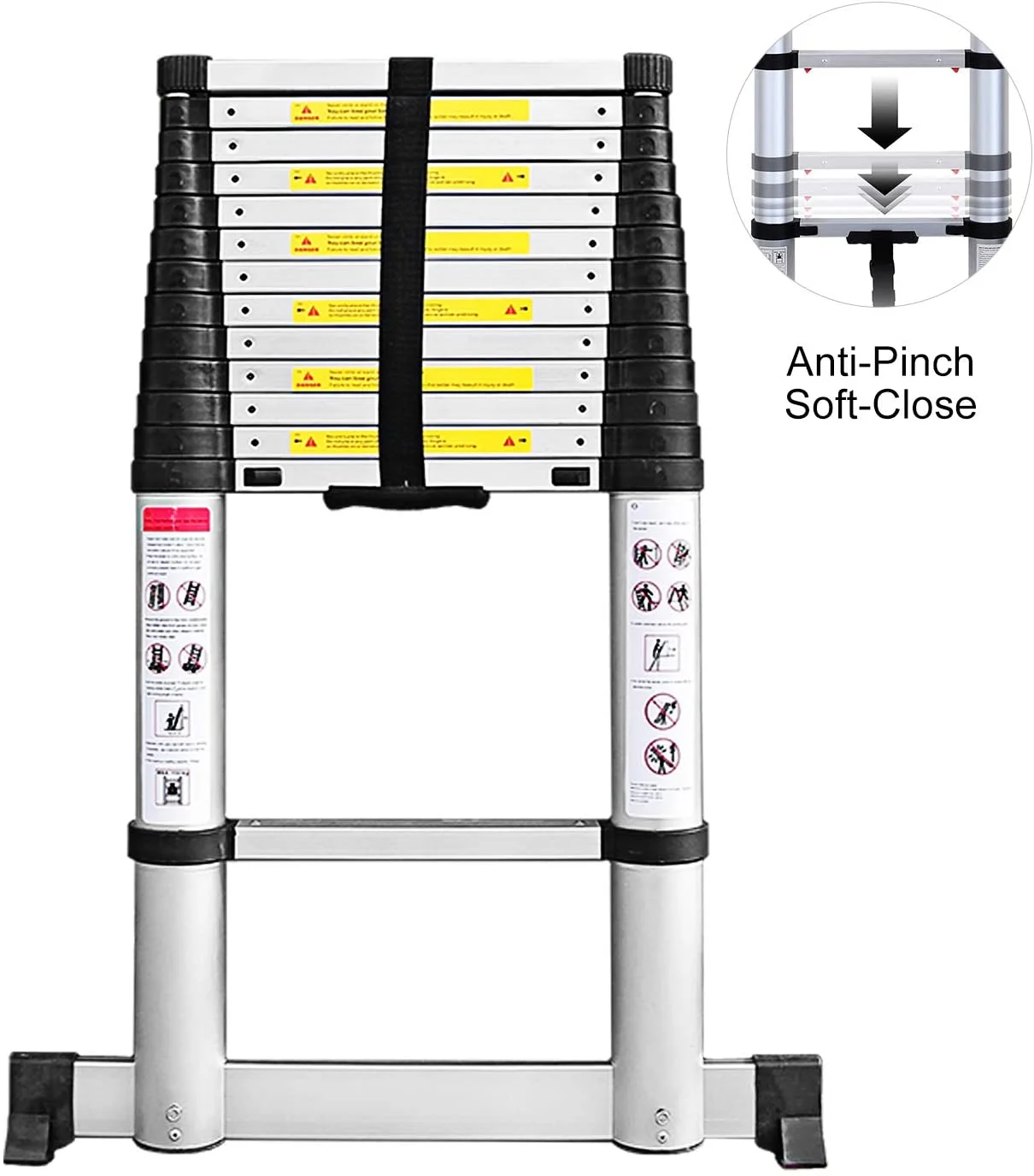12.5ft 3.8m Soft Close Single Telescopic Extension Ladder EN131 Standard One-time Folding Ladder Air System Stabilizer Bar