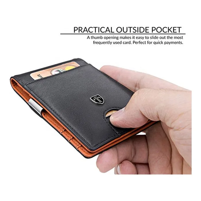Men Wallet Slim Front Pocket RFID Blocking Leather Money Clip Wallet