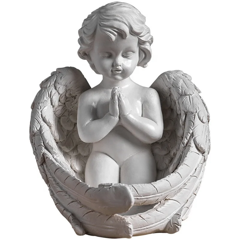 Nordic Style Statue Resin Cute Praying Resin Christmas Angel Tealight Candle Holder for Home Decoration