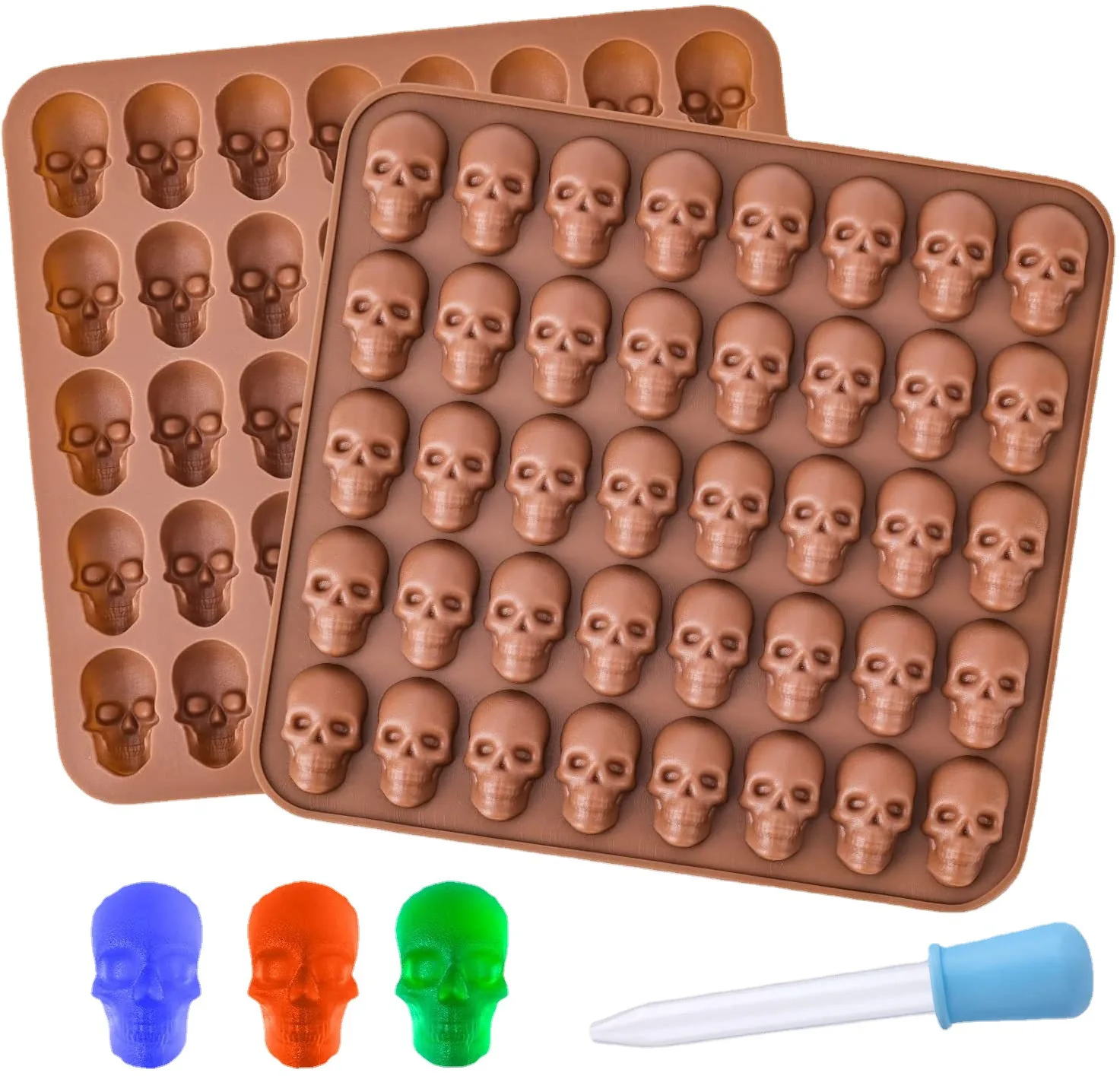 Hot Sale 40 Grids Non-stick Gummy Mould Mini Skull Gummie Chocolate Molds Silicone Skull-head Mold for Halloween Candy making
