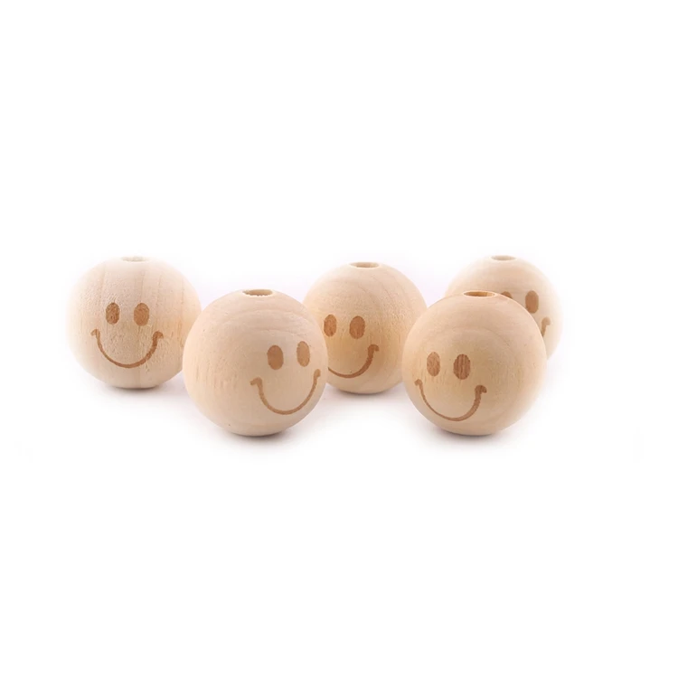 20mm Food Grade Engraved Elephant Wooden Round Teething Charms Beads For Bracelets