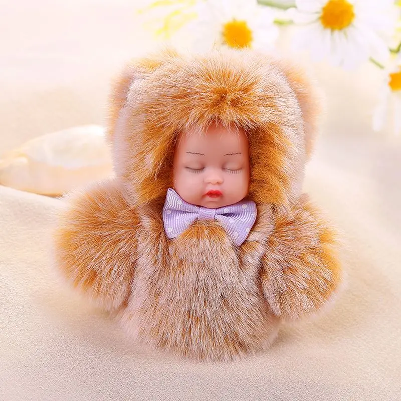 fashion XNG Shaped Plush Cute Rabbit Fur Keychain Customized Soft Hand Feeling Animal Plastic Bag Decoration Keyring