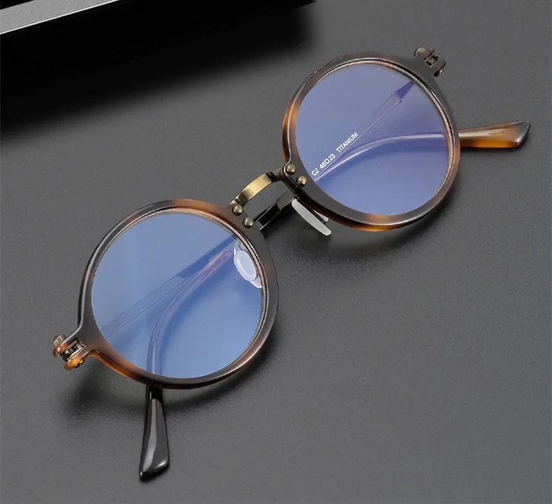high end japan titanium acetate eyewear Japanese glasses  vintage round circular eyeglasses frame pure titanium eyeglasses frame