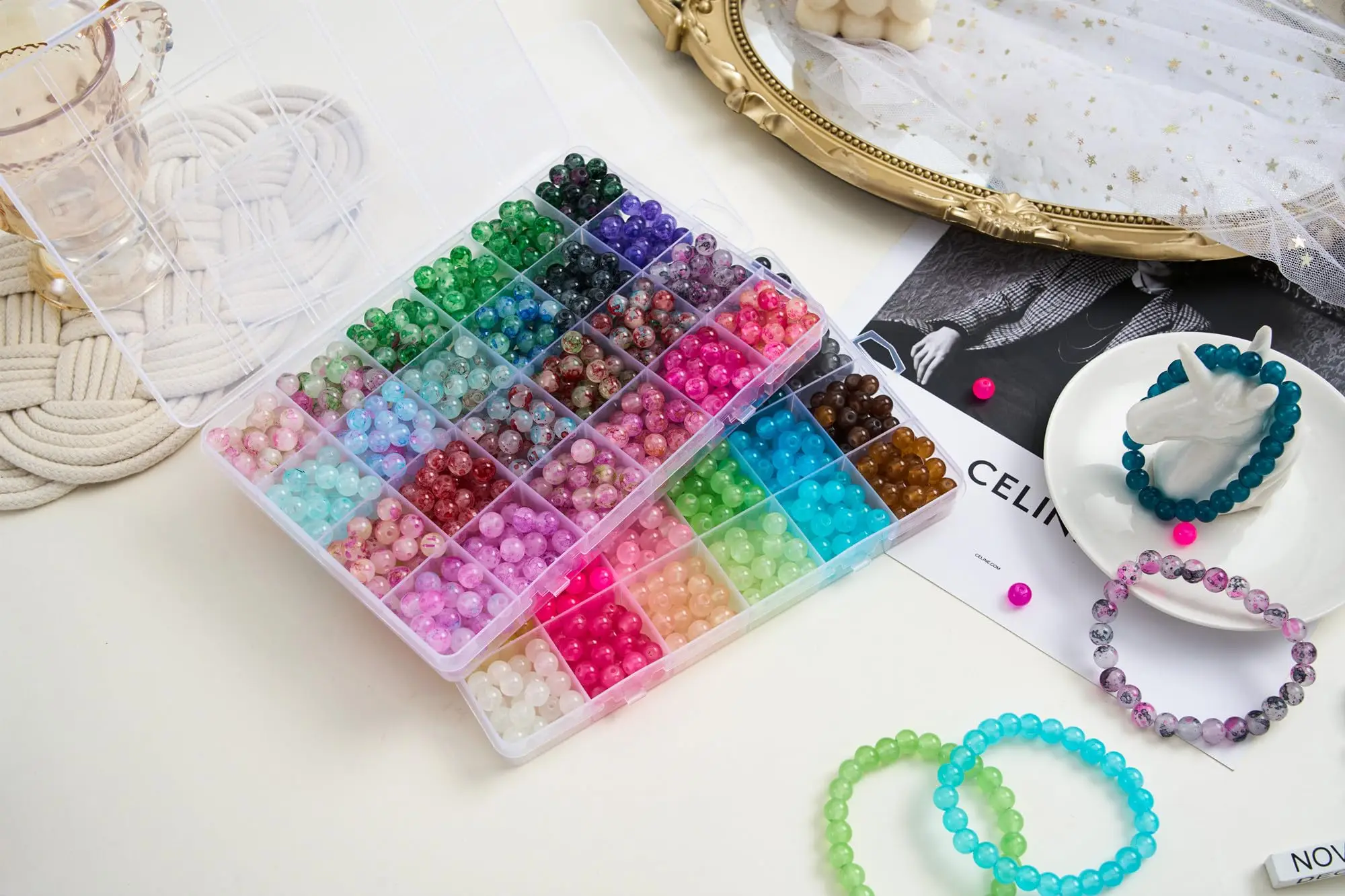 Hot Selling 1300PCS+ 48 Colors 8mm Glass Beads for Jewelry Making Crystal Beads for Bracelets Making DIY Crafts for Beginners