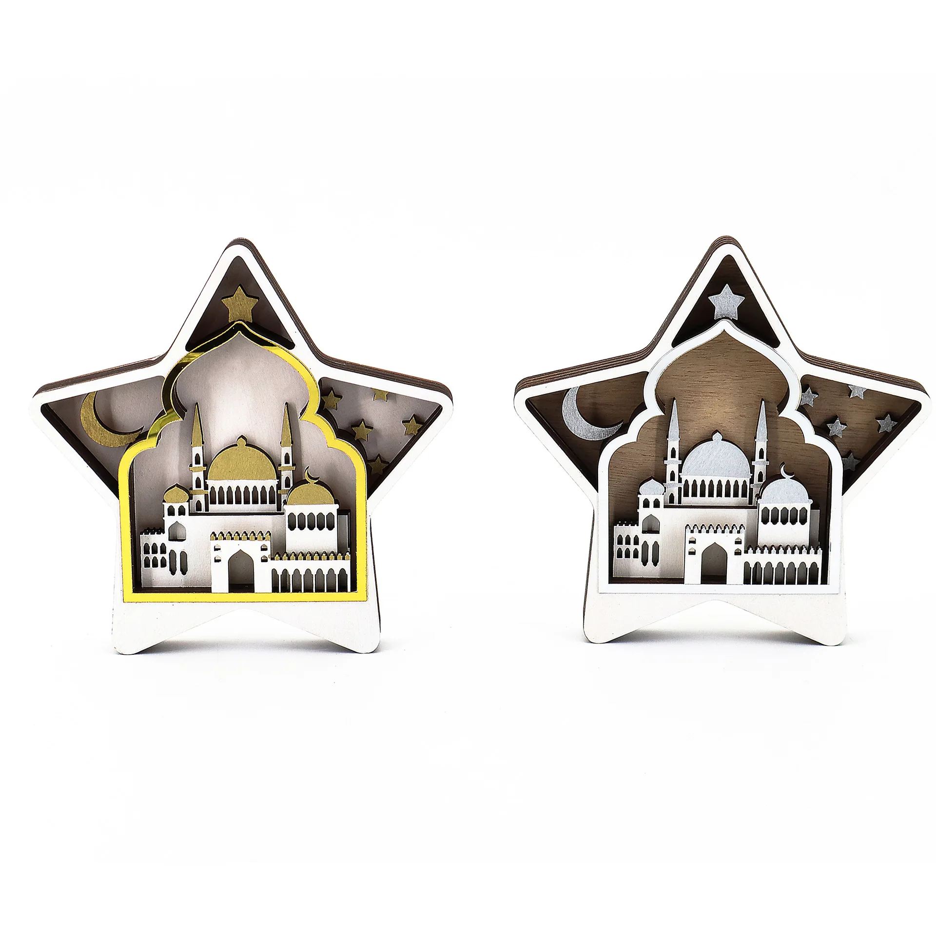 New Muslim Wooden Crafts Ornaments Islamic Eid al Adha Lantern Moon Decoration Ornaments