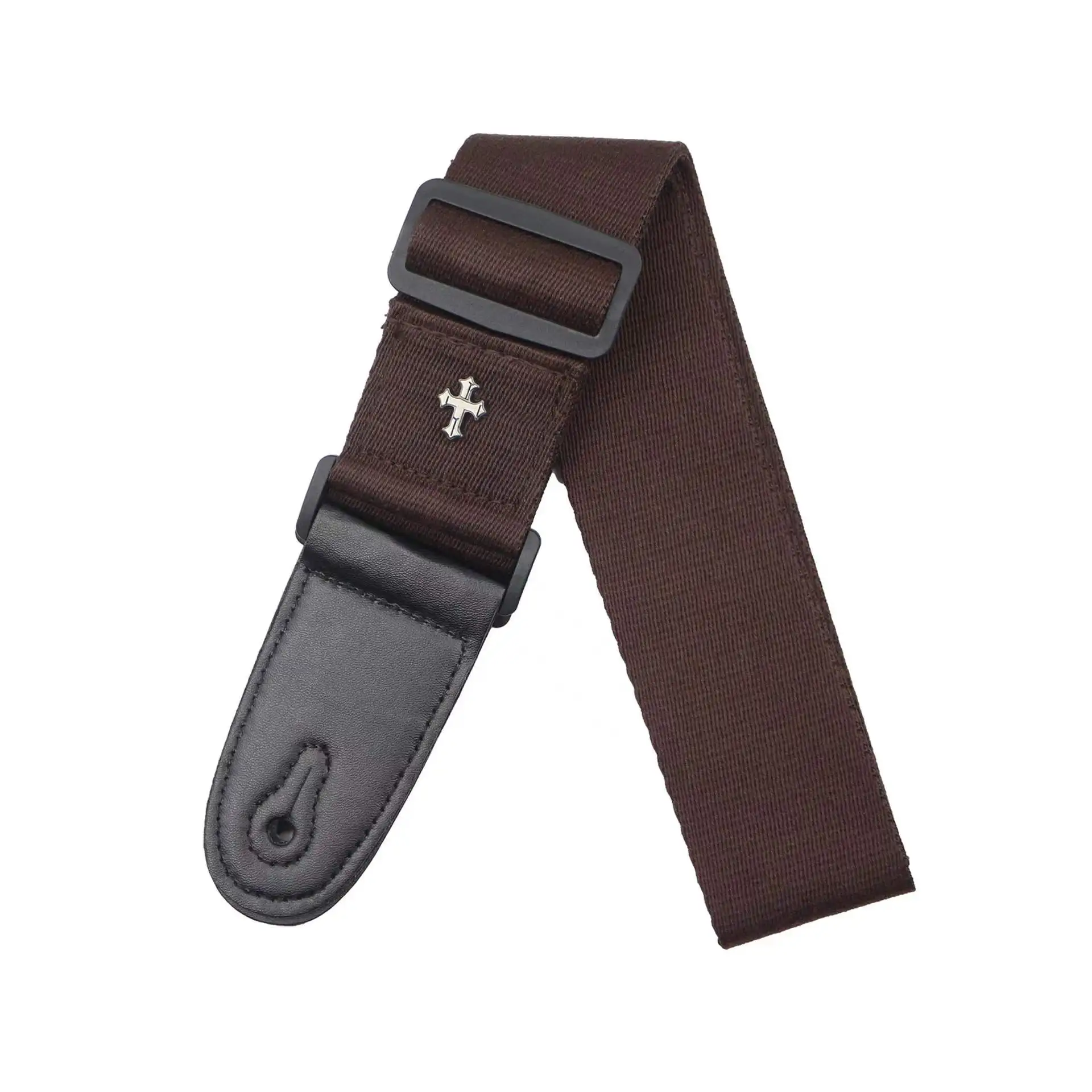 New Arravial Adjustable 5cm Wide Cotton Linen Fabric Guitar Strap with Vintage Cross