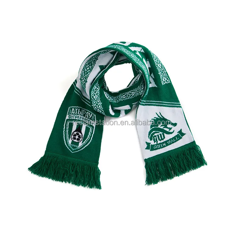Promotional custom design acrylic knitted weave scarf double layers muffler soccer scarf knitted scarves for fans