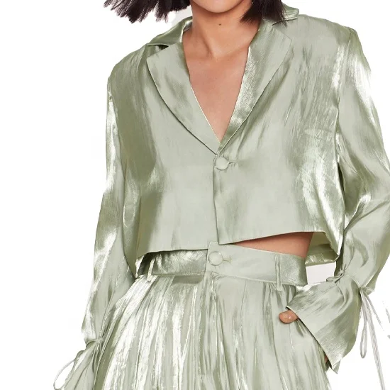 Blazer women 2021 Latest ladies satin flash cut button short suit collar suit cuff strap blazers ladies women