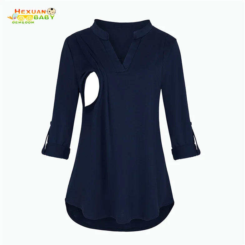 2021 Pregnancy Nursing Mom 3/4 Sleeve Plaid Print Loose Tshirt With V Neck For Maternity Breastfeeding Women Clothes Shirt