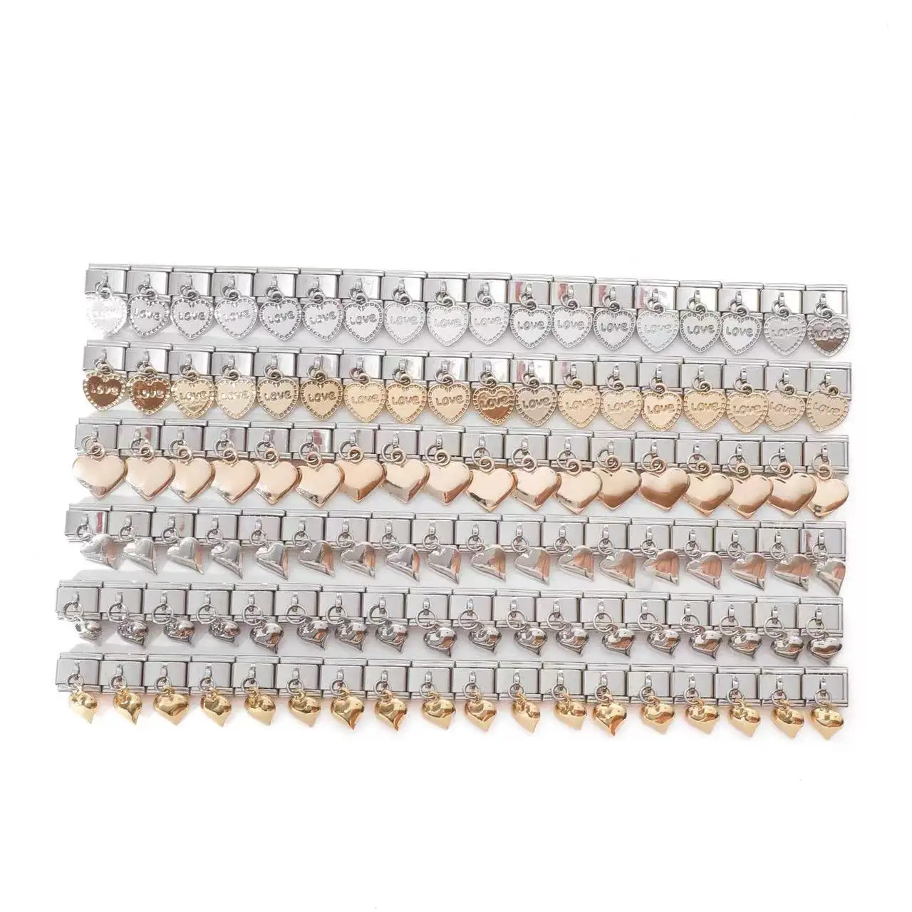 Wholesale 18pcs Module Italian Bracelet Stainless Steel Gold Italian Charm Bracelet Links With Hook